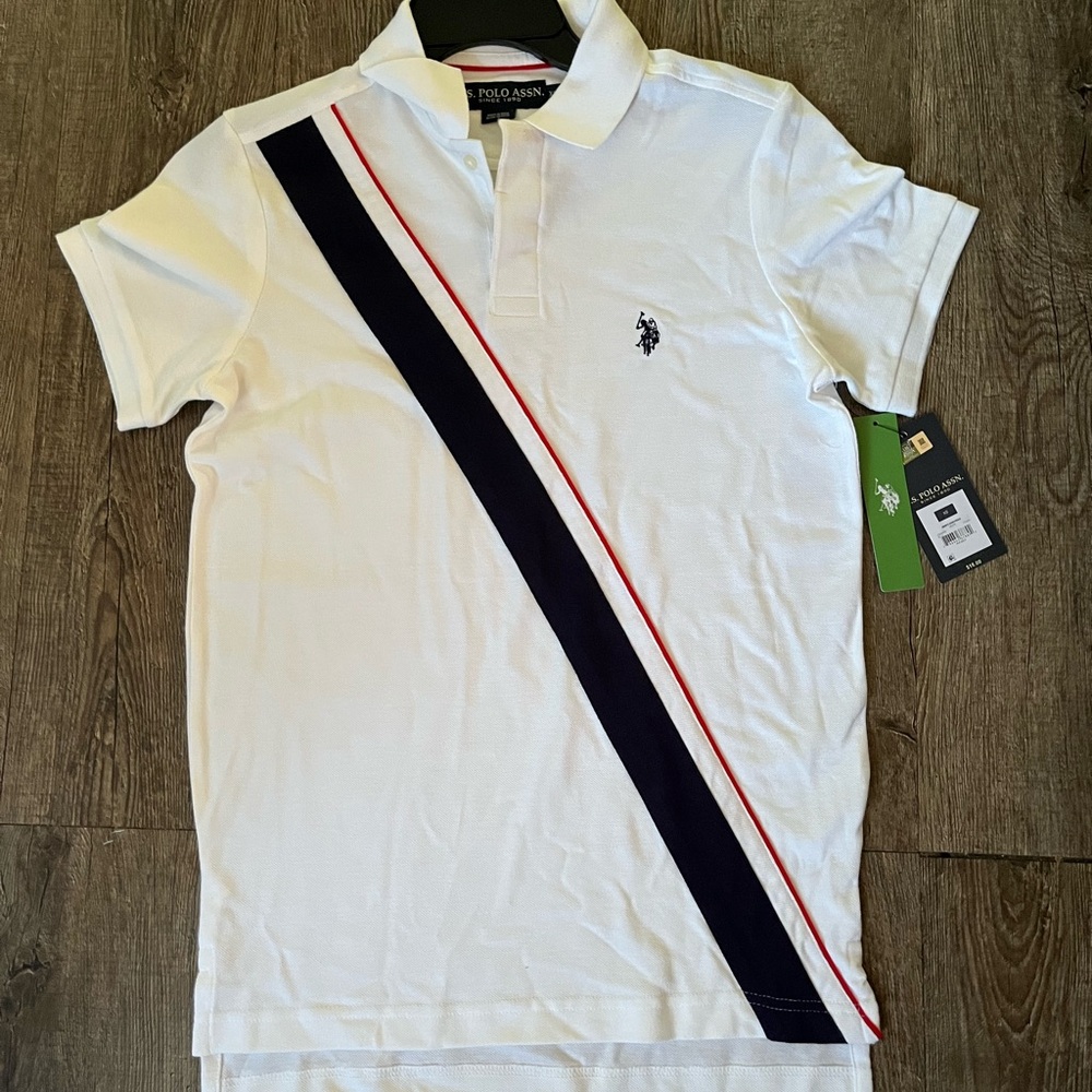 U.S. Polo Assn. White Polo Shirt with Navy and Red Stripe